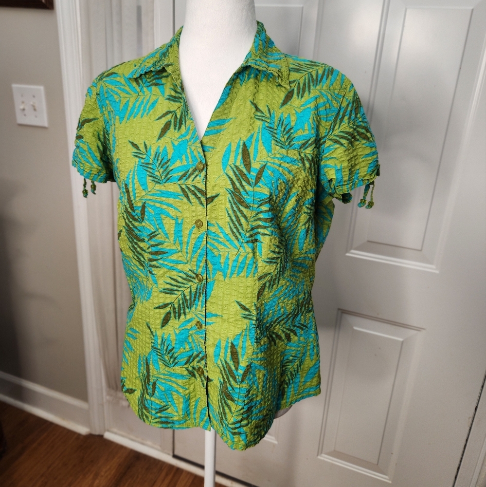 Pappagallo Short Sleeve Button Up Tropical Shirt Size Medium